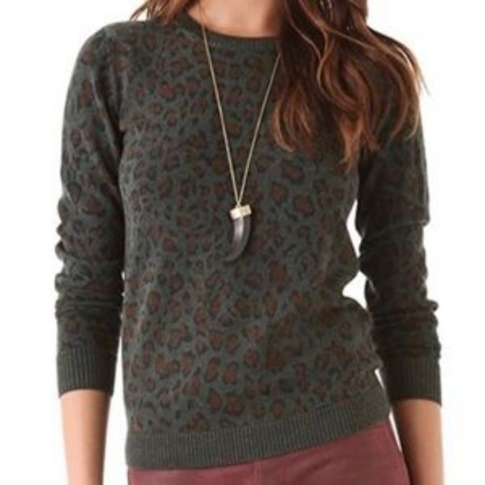 Womens Gryphon Green Black Wool Leopard Animal Print Knit Sweater L *
